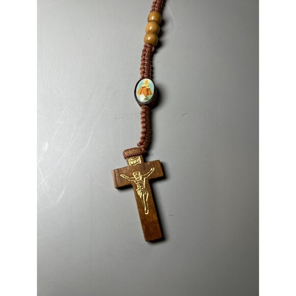 Catholic Rosary Wooden Beads Crucifix Jesus Cross Saints Images Religious Prayer - Picture 5 of 5